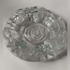 Vintage Clear Glass Ashtray/Trinket Bowl w/ Frosted Roses